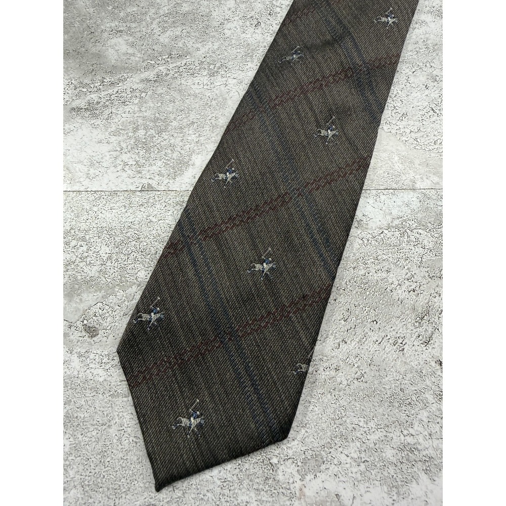 Resilio Wool-Silk Blend Tie‎ Mens OS Brown Polo Horse Pointed Necktie Vintage